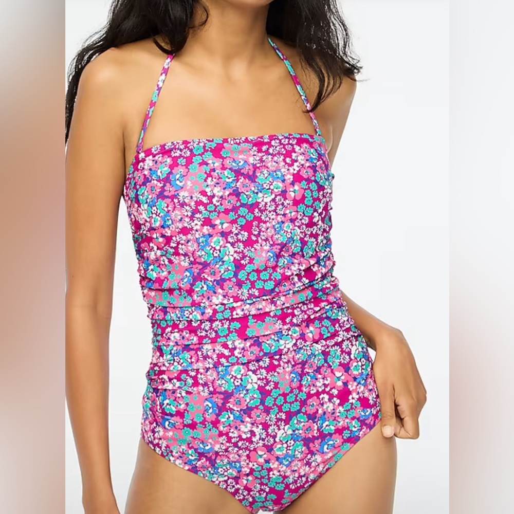 J. Crew Factory Floral One Piece Swimsuit - Pink and Blue